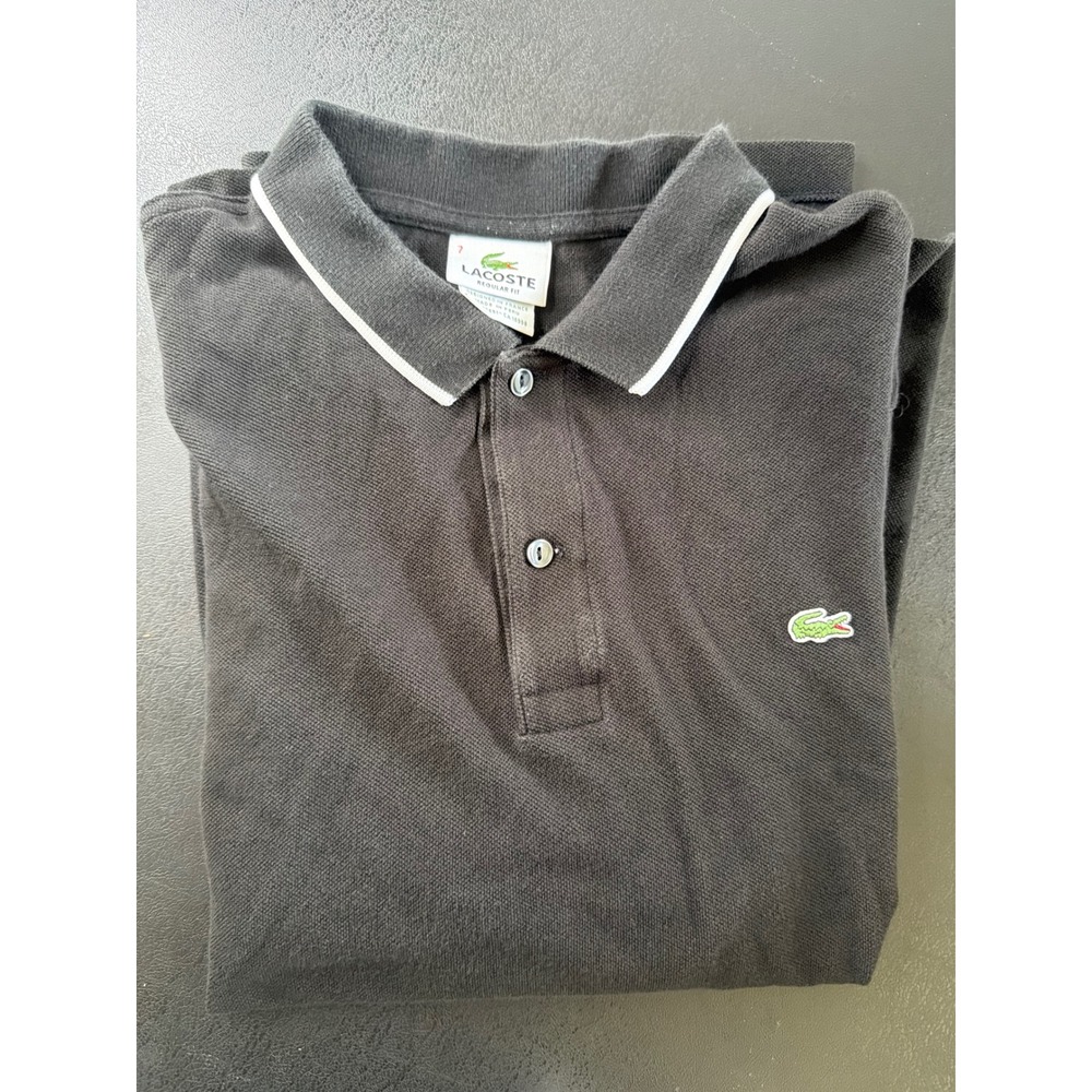 Lacoste Mens Size 7 XXL Black Cotton Pique Tipped Polo Shirt - Picture 3 of 12